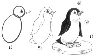 как рисовать пингвина