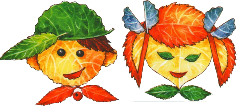 аппликация из листьев - мальчик и девочка